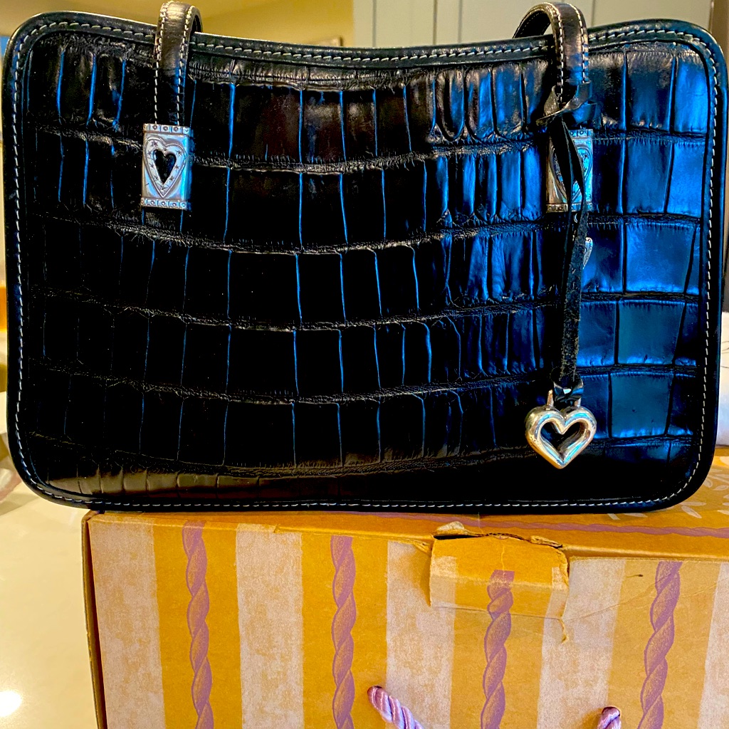 Beautiful Black Double Handled Never Used Brighton Purse Includes Box And Duster